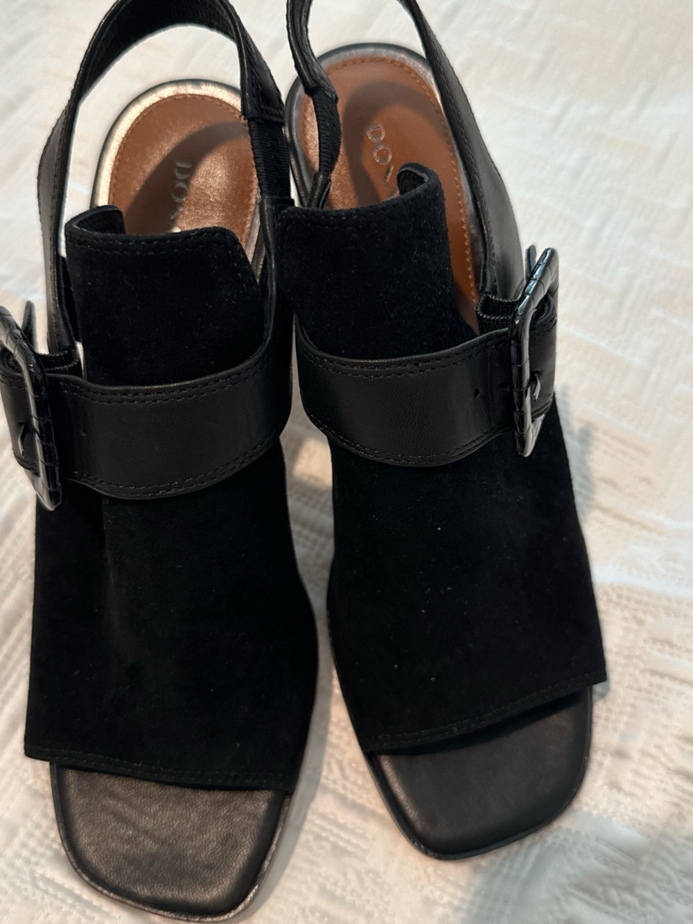 Donald J. Pliner Black Suede & Leather Slingback Mules